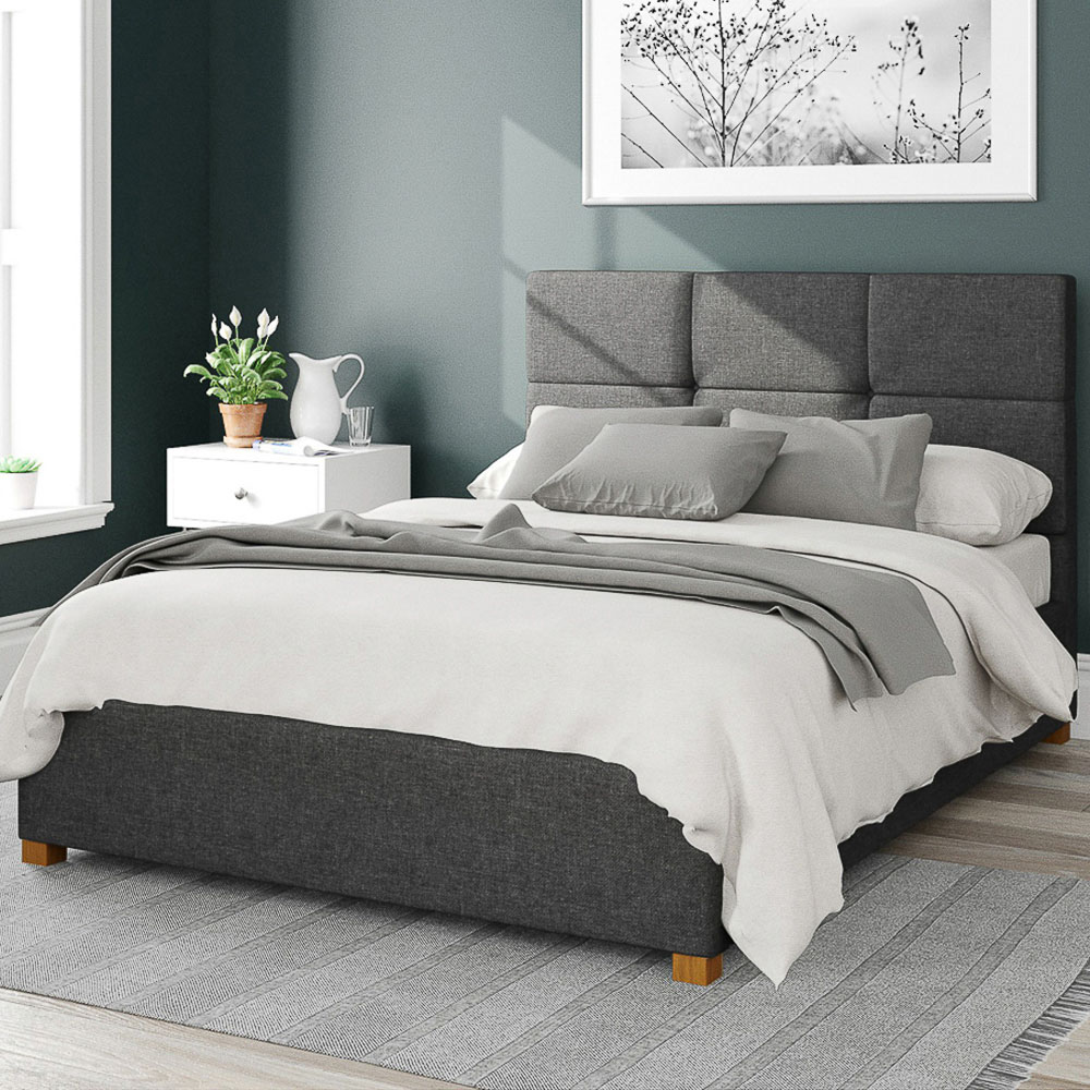 Aspire Caine King Size Charcoal Saxon Twill Ottoman Bed Image 1