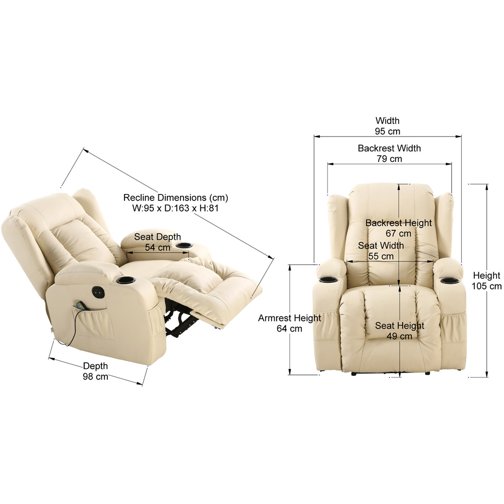 Furniture Online Caesar Cream Bonded Leather Electric Recliner Chair Image 7