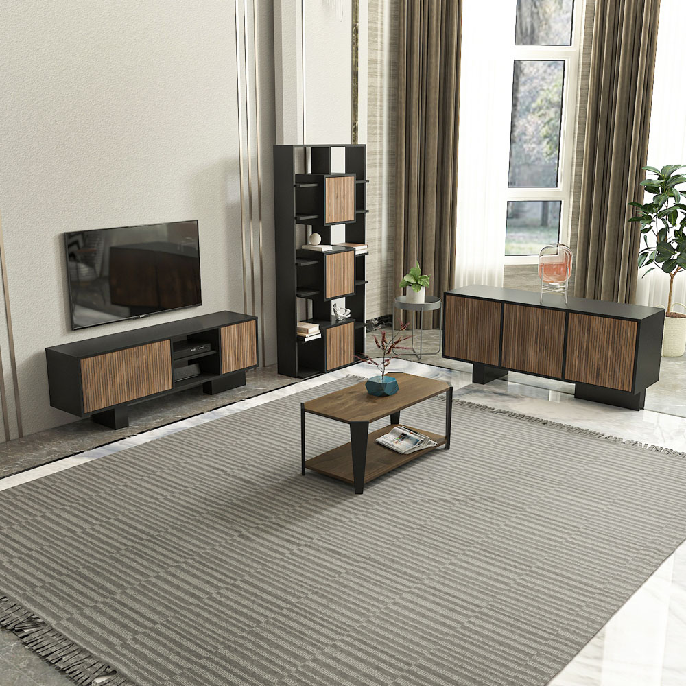 Decorotika Monaco Single Shelf Walnut Black Coffee Table Image 5