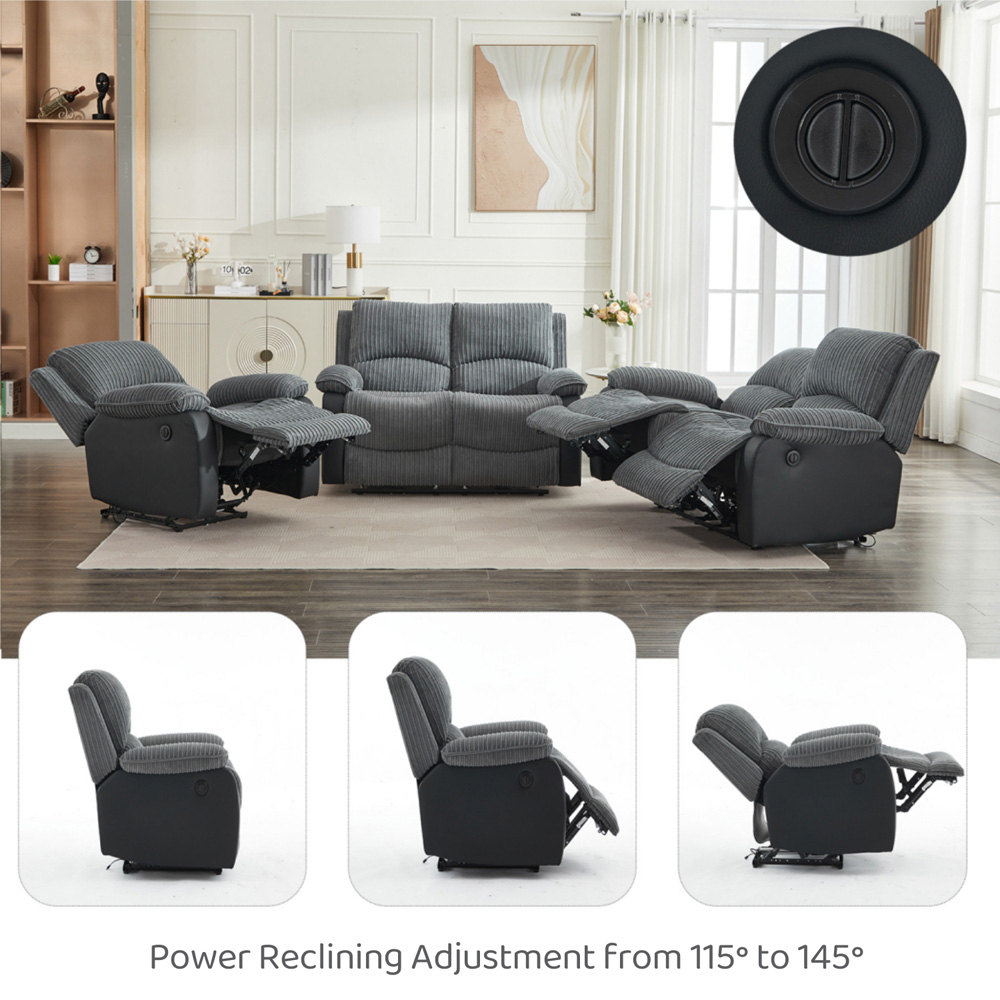 Furniture One 7 Seater Grey Sectional Corduroy Electric Recliner Sofa Image 5
