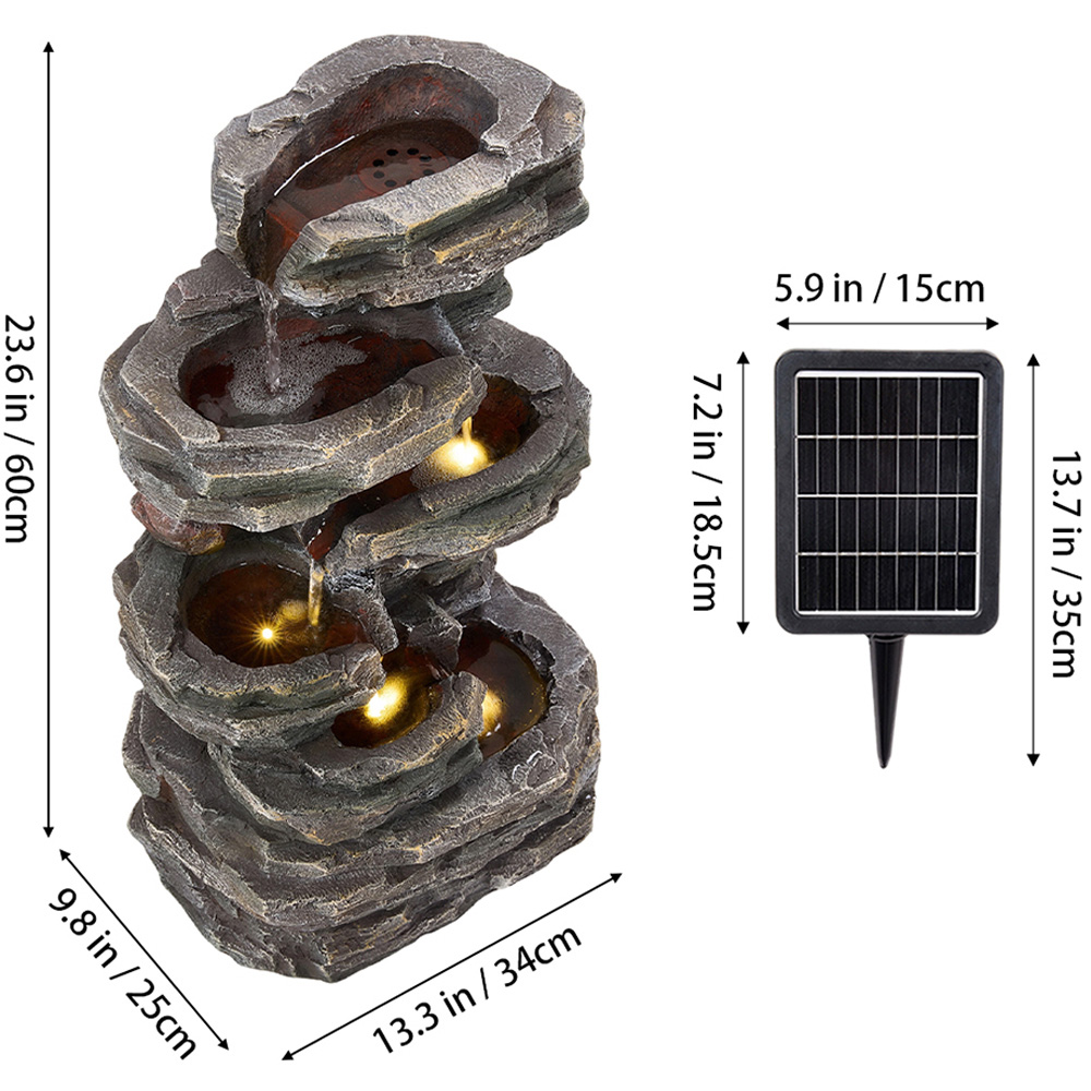 Living and Home 6-Tier Rockery Solar-Powered LED Water Feature Image 8