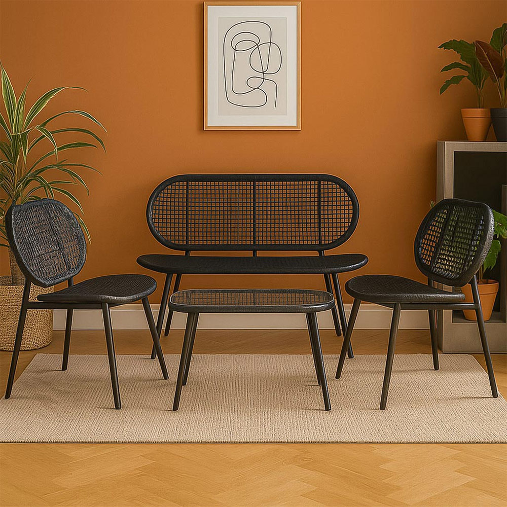 Home Republic Capri 4 Seater Black Garden Bench Set Image 1