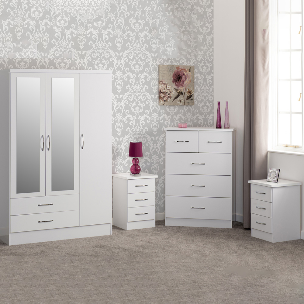 Seconique Nevada White 4 Piece Bedroom Furniture Set Image 1