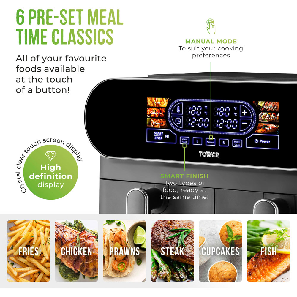 Tower AirX T17165 Grey Dual Basket Digital Air Fryer 10.4L Image 4