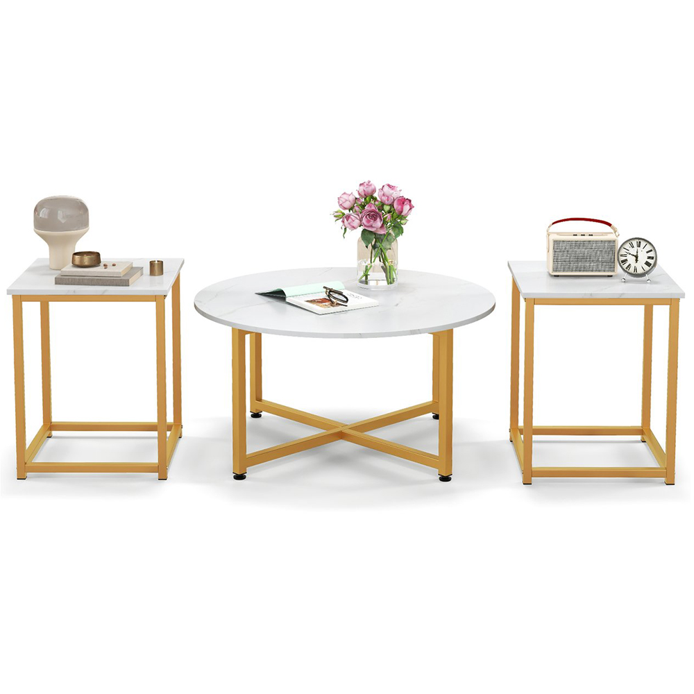 Costway White Metal Coffee Table Set of 3 Image 2