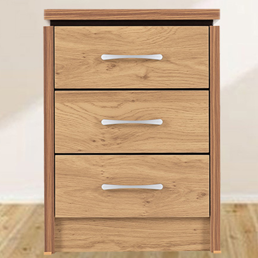 Seconique Charles 3 Drawer Oak Effect Veneer Bedside Table Image 1