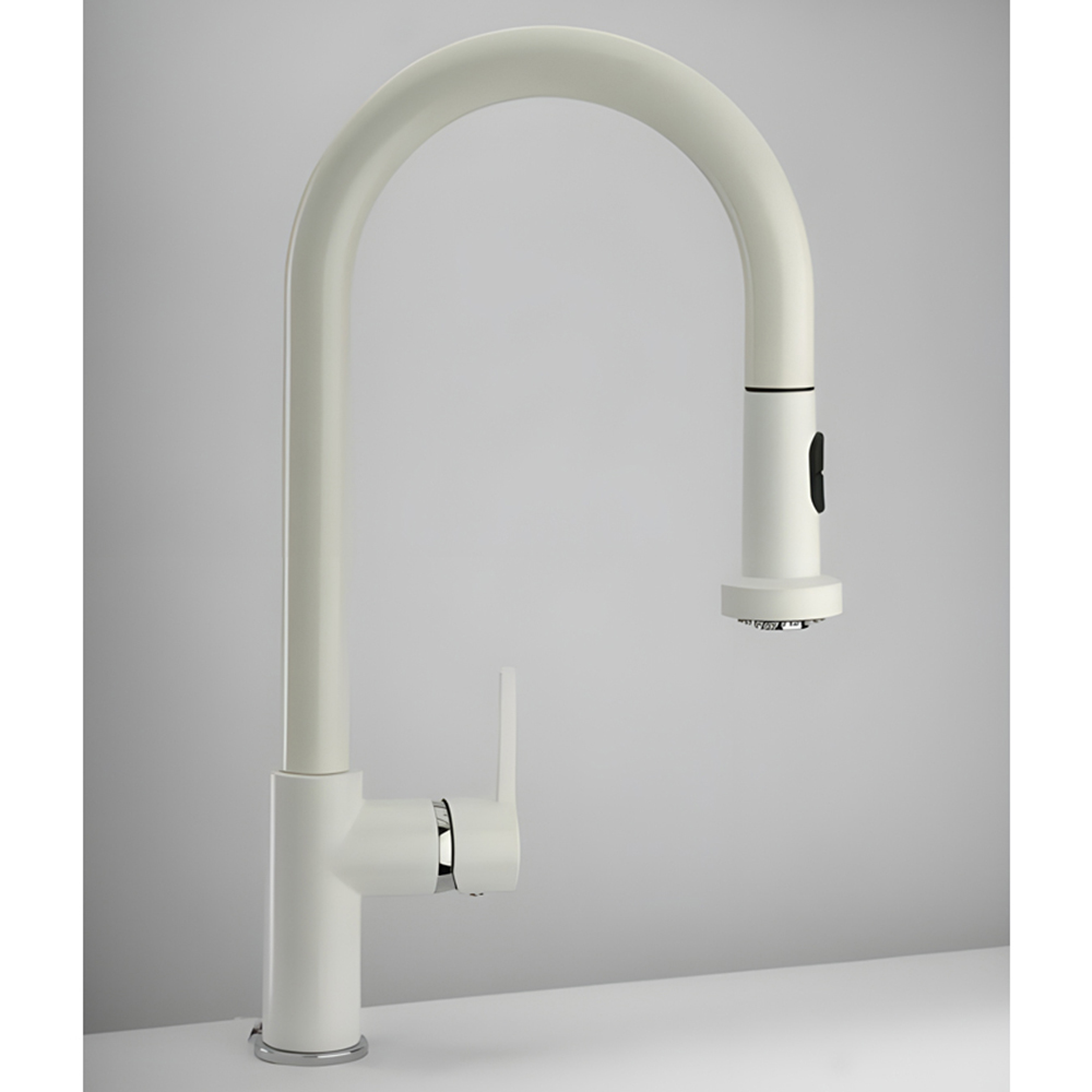 Piralla Goose White Solid Metal Spout with Pull Down Spray Image 2