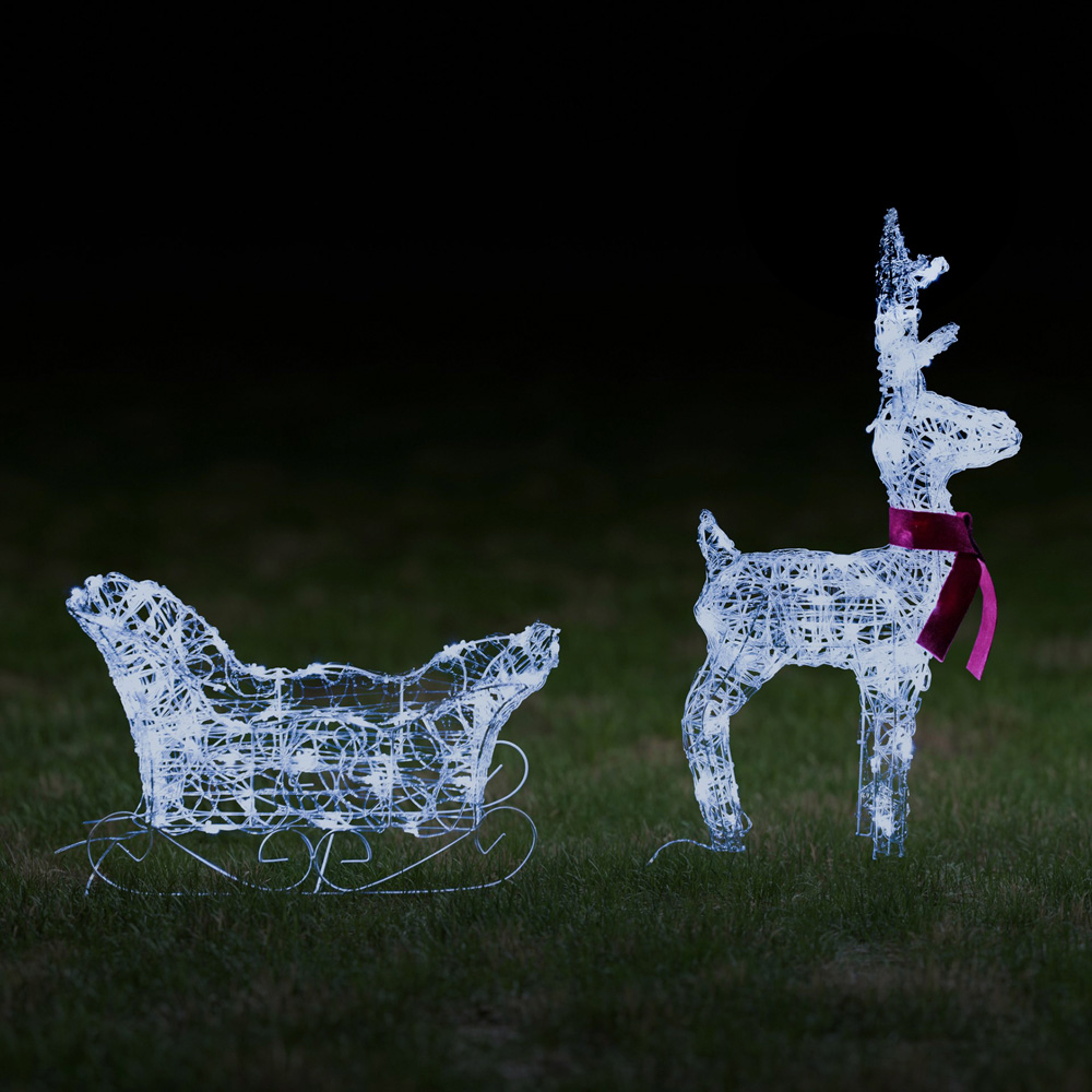 The Christmas Centre 120 LED Pre-Lit Soft Acrylic Light-Up Reindeer and Sleigh 2.2ft Image 2