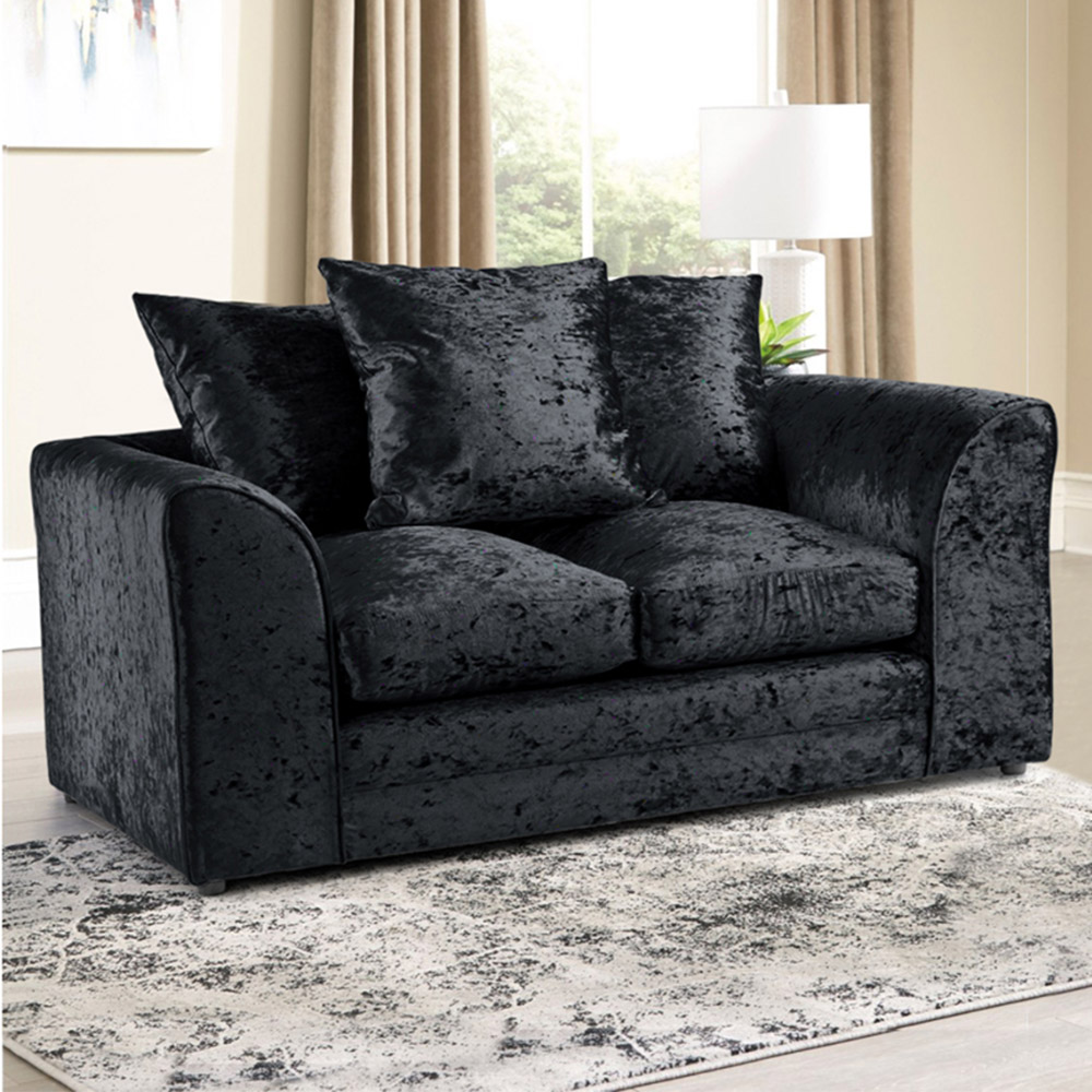 Portland Mirana Modern 2 Seater Black Crush Velvet Sofa Image 1