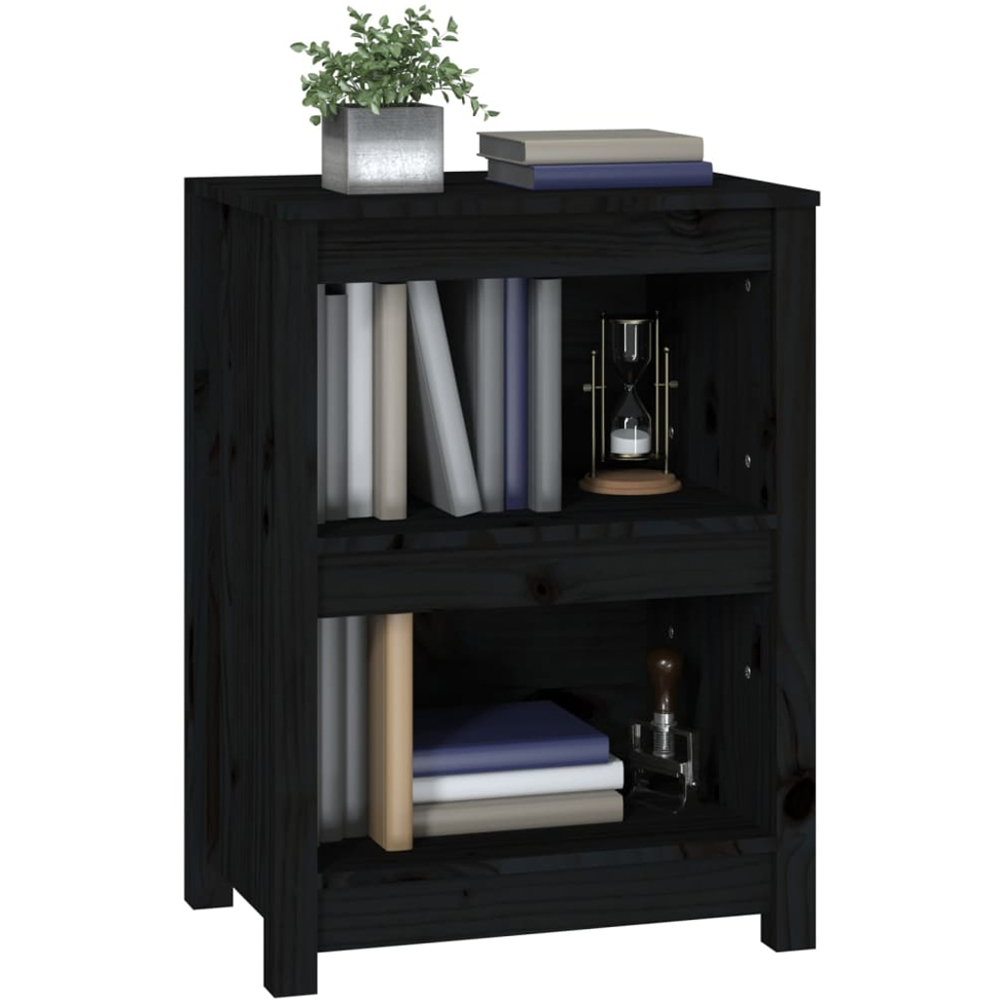 vidaXL 2 Shelf Black Solid Pine Wood Small Bookcase Image 4