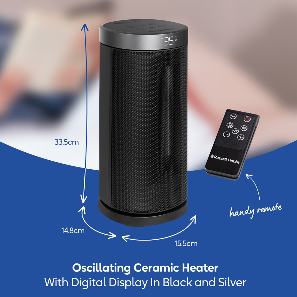 Russell Hobbs RHCTH2001S Black and Silver Oscillating Ceramic Heater with Digital Display 2000W Image 9