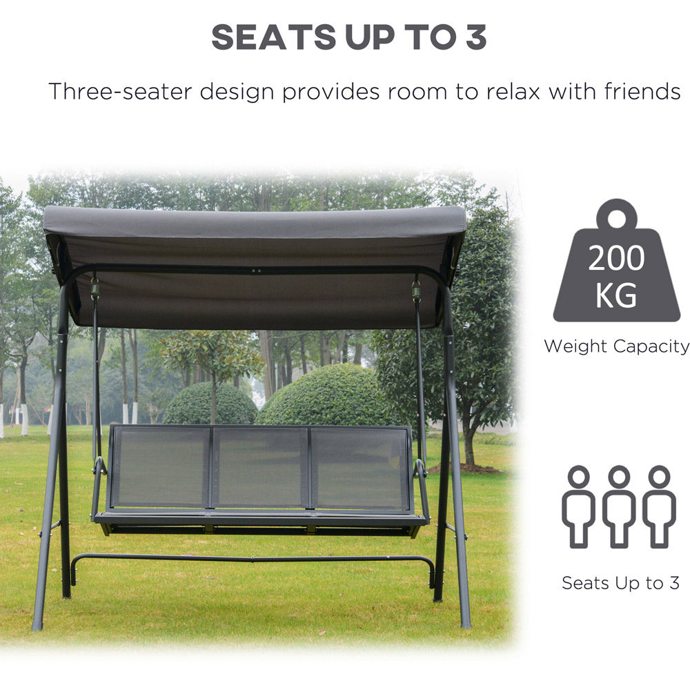 Outsunny 3 Seater Grey Garden Swing Chair with Canopy Image 6