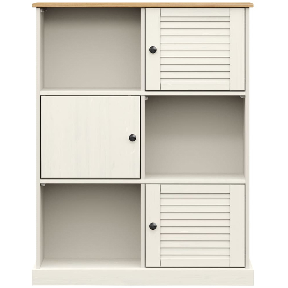 vidaXL 3 Door 3 Shelf White Pine Wood Bookcase Image 4