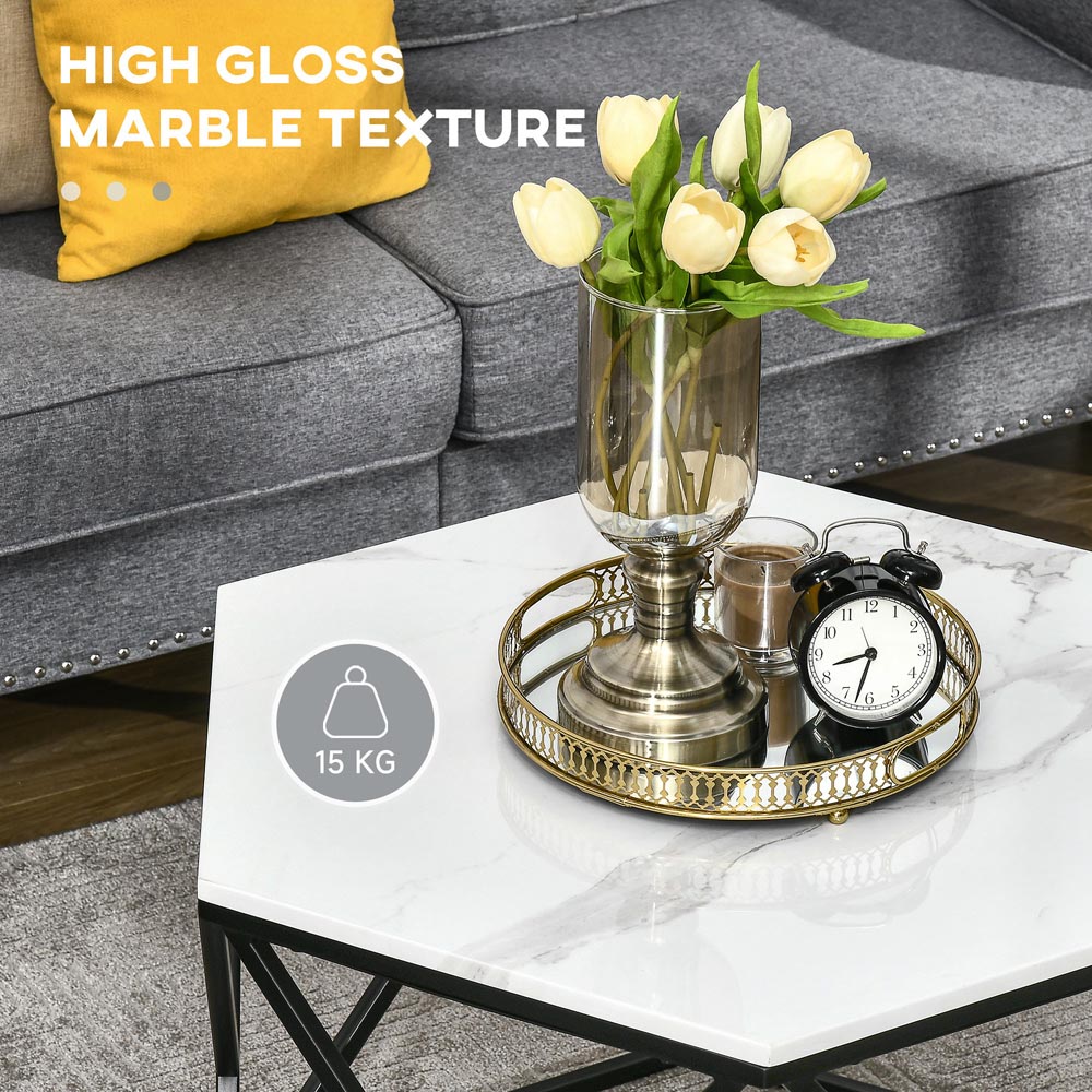 Portland White High Gloss Marble Coffee Table Image 6