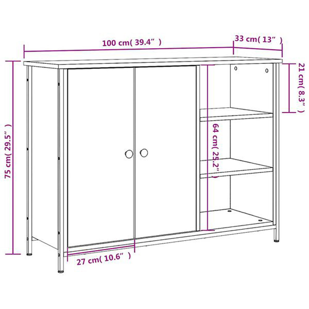 vidaXL 2 Door 3 Shelf Smoked Oak Sideboard Image 6