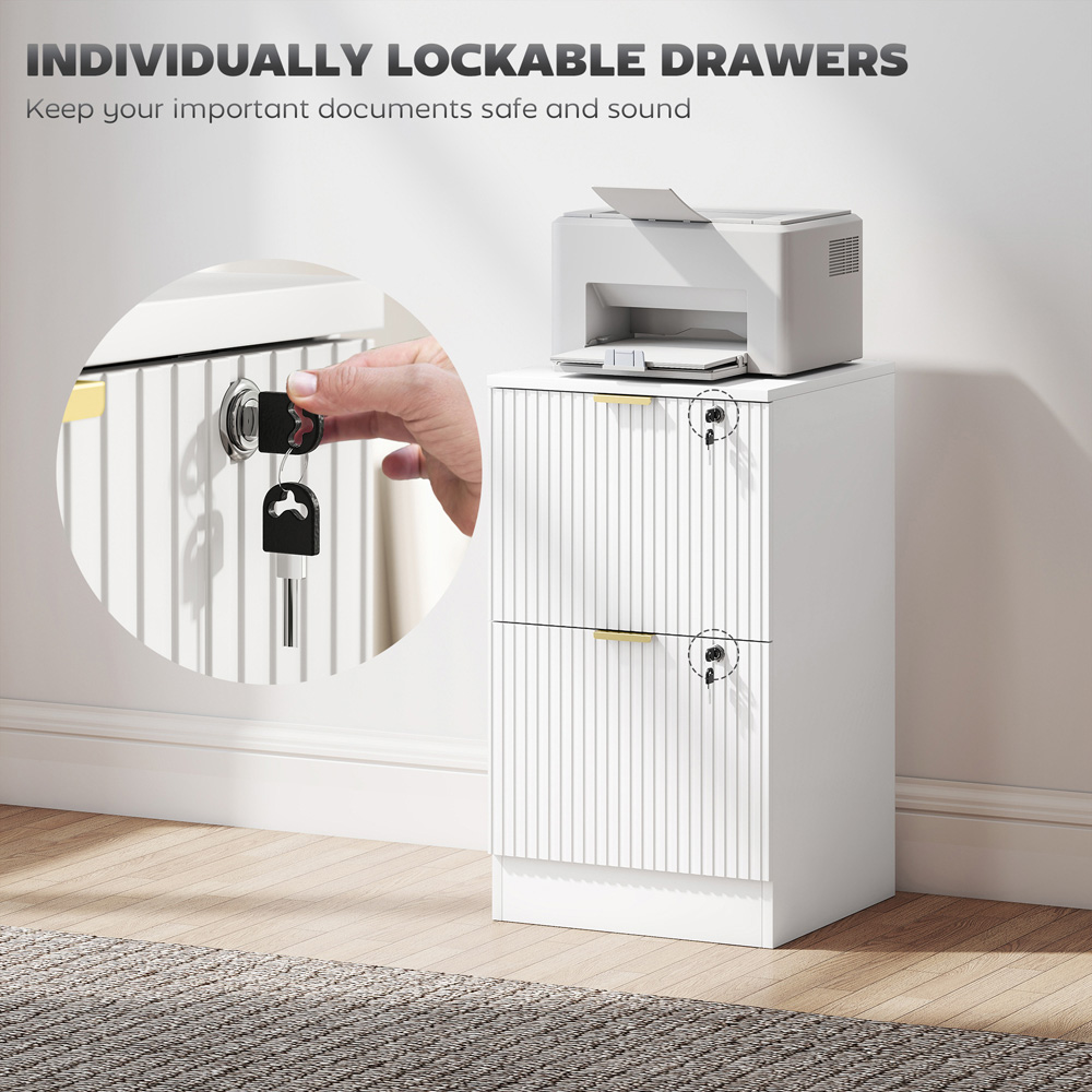 Portland 2 Drawer White Lockable Filing Cabinet with Keys Image 6