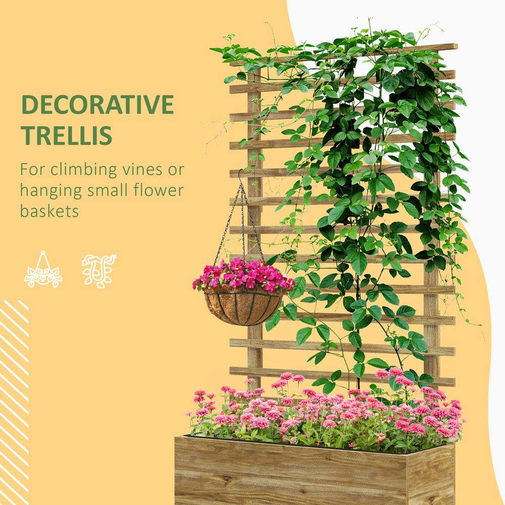 Outsunny Natural Wooden Raised Garden Bed Planter with Trellis and 4 Wheels 155 x 30 x 76cm Image 5