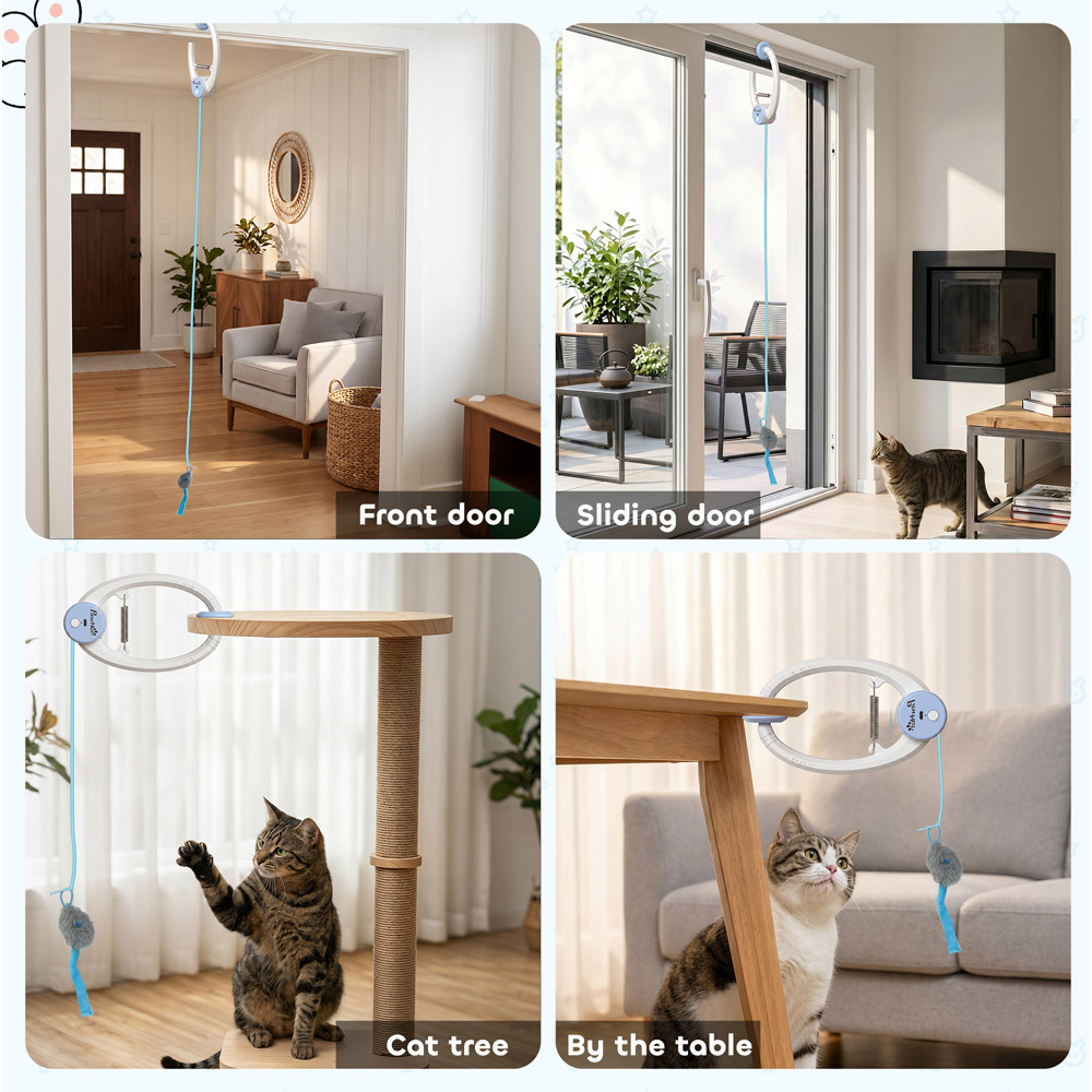 PawHut Interactive Door Hanging Automatic Cat Toy Mouse and Teaser Image 7