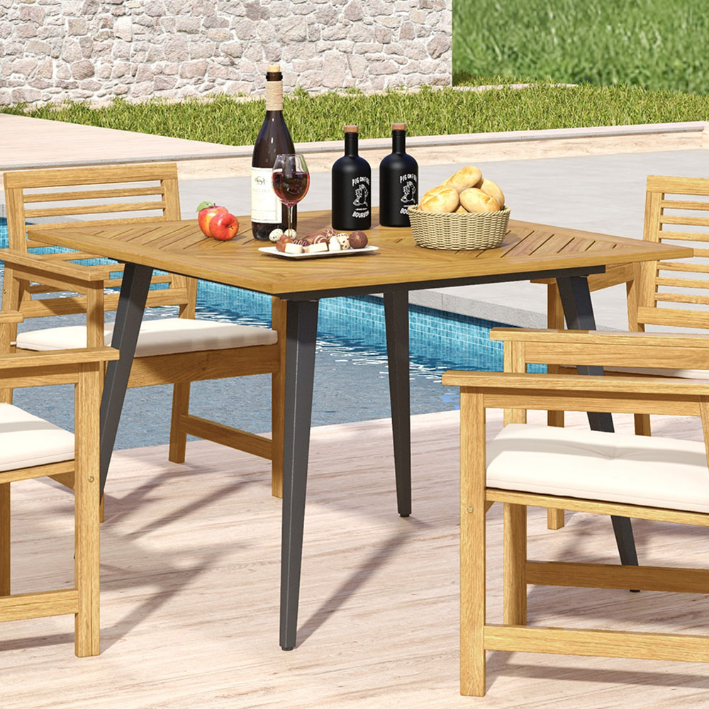 Costway 4 Seater Wooden Patio Table with Metal Legs Image 1