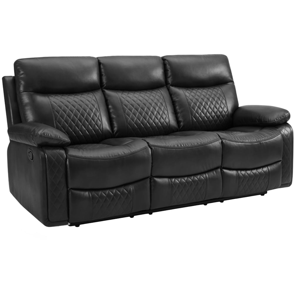 Home Detail Carson 3 Seater Black Faux Leather Manual Recliner Sofa Image 2