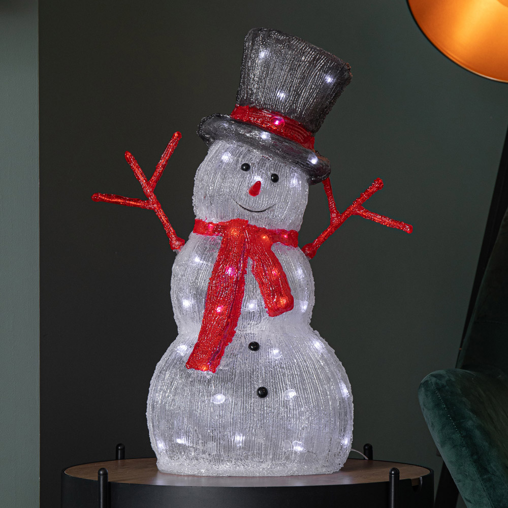 Samuel Alexander White LED Light Up Acrylic Snowman with Top Hat and Scarf Christmas Decoration 55cm Image 4