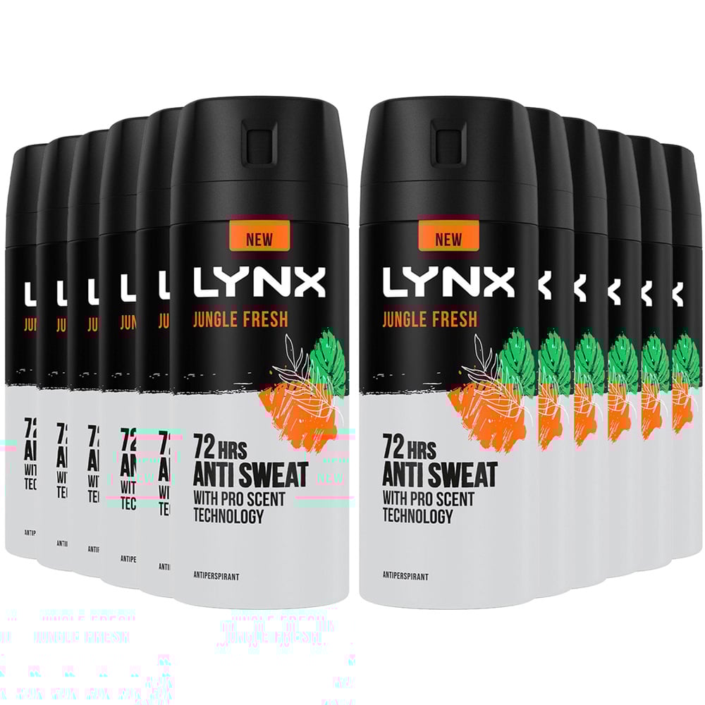 Lynx Jungle Fresh 72 HRS Anti-Sweat Anti-Perspirant Body Spray 150ml 12 Pack Image 1