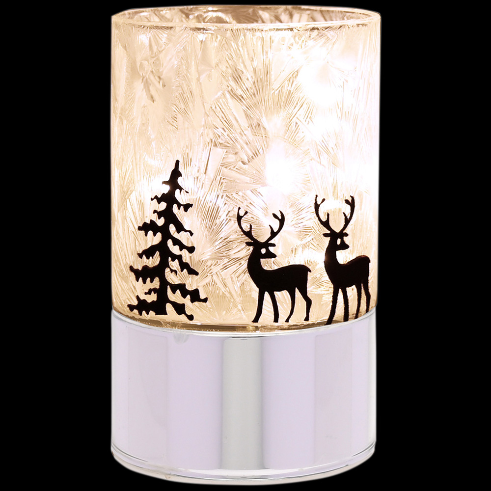 The Christmas Gift Co Silver Reindeers with Tree LED Light Tube Image 1