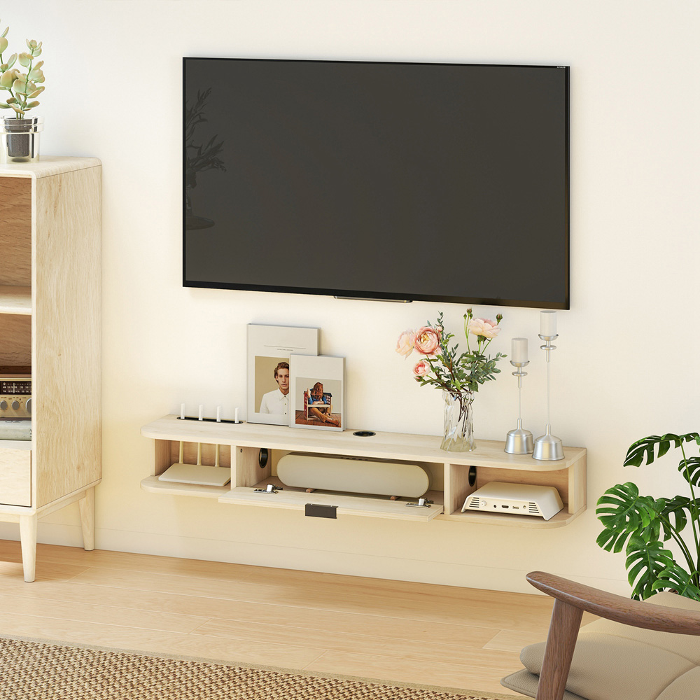Portland 120cm Single Door 2 Shelf Natural Floating TV Unit Image 4