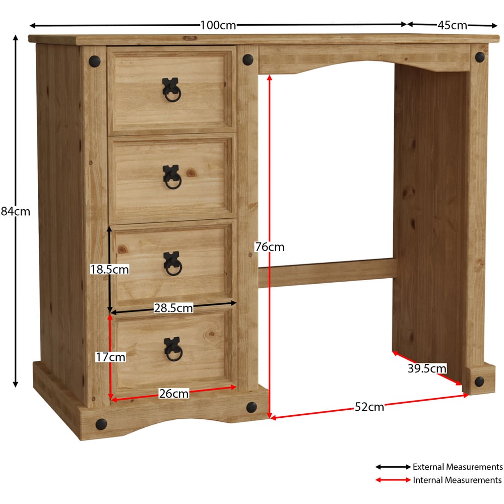 Vida Designs Corona 4 Drawer Pine Dressing Table Image 7