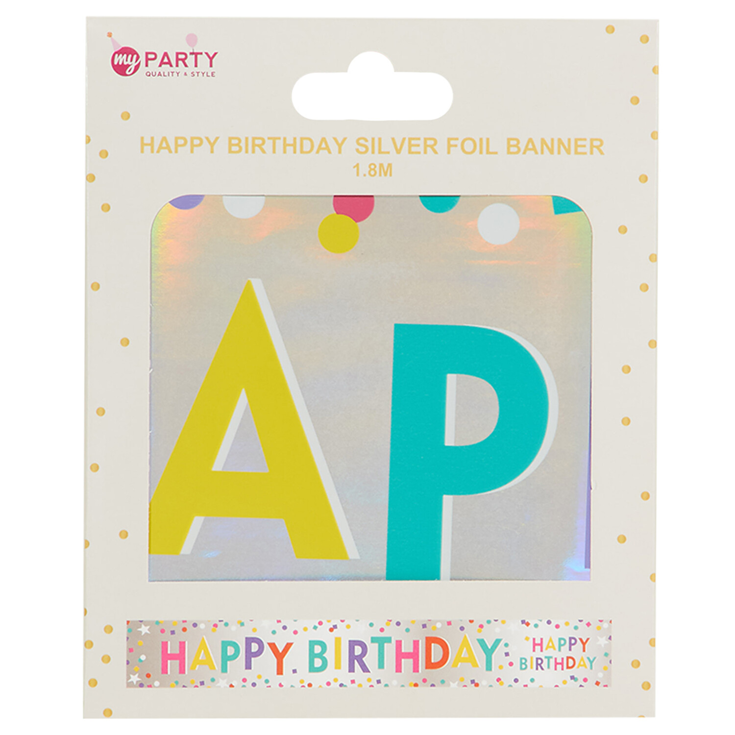 Happy Birthday Silver Foil Banner 180cm - Multicolour Image 1