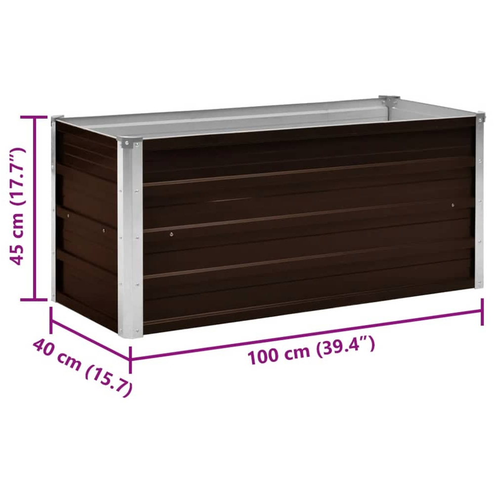 vidaXL Brown Galvanised Steel Raised Garden Bed 100 x 40 x 45cm Image 5