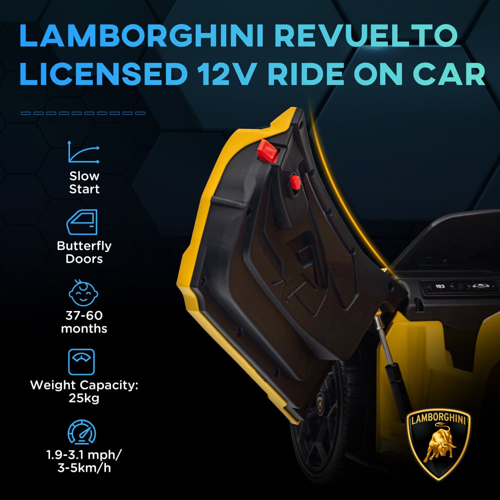 Tommy Toys Yellow Licensed Lamborghini Revuelto Kids Ride on Car with Suspension Image 4