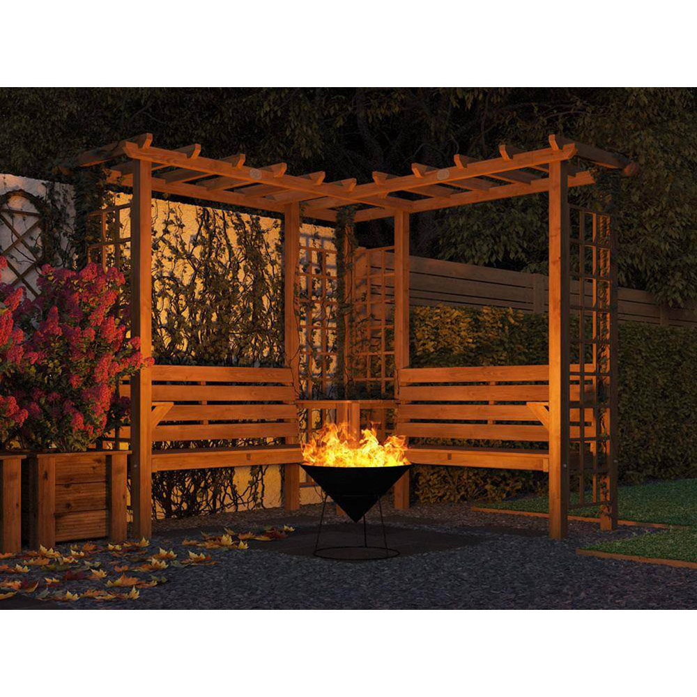 Dunster House Gerlinde 4 Seater Brown Roof Corner Pergola Arch Bench with Pergola Trellis and Mini Table 8 x 8ft Image 4