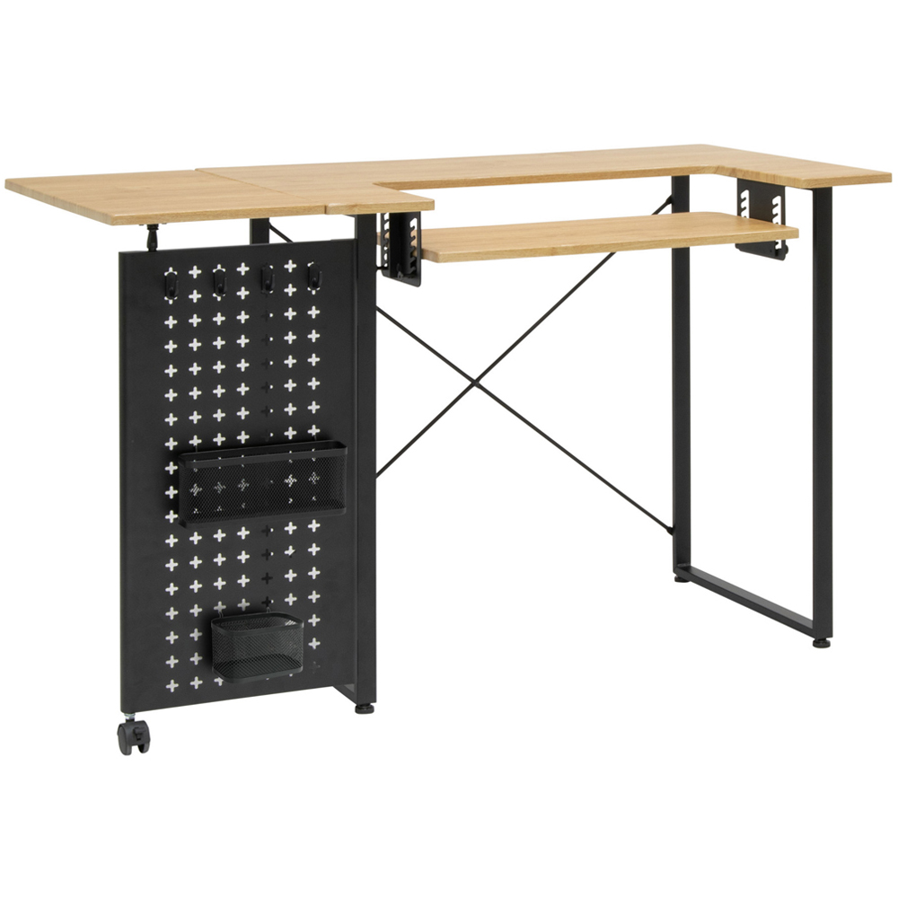 Sewing Online 13395 Wood and Black Sewing Table with Fold-Out Storage Panel Image 1