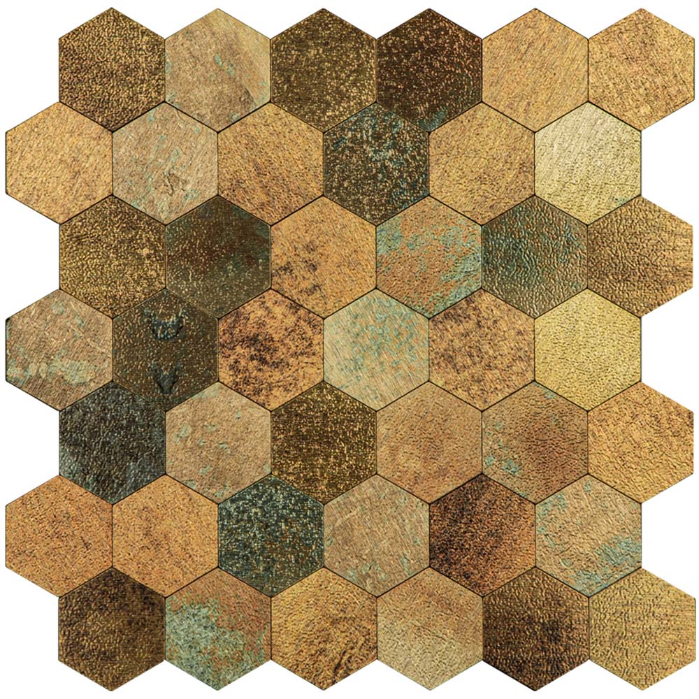 Britwall Mixed Bronze Mosaic Hexagonal Aluminium Peel and Stick Backsplash 290 x 288mm 4 Pack Image 3