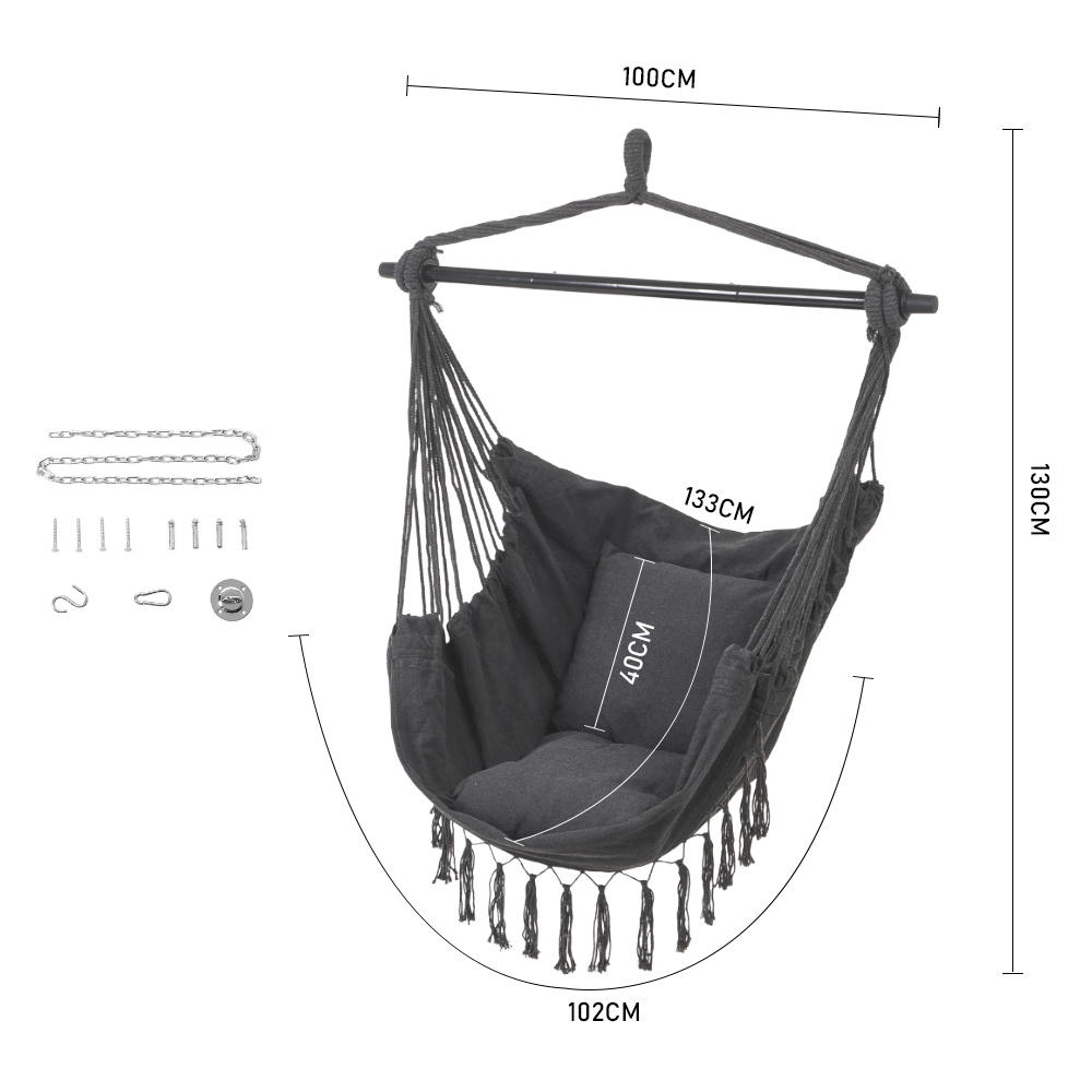 Living and Home Outdoor Dark Grey Hammock with Cushion Image 9