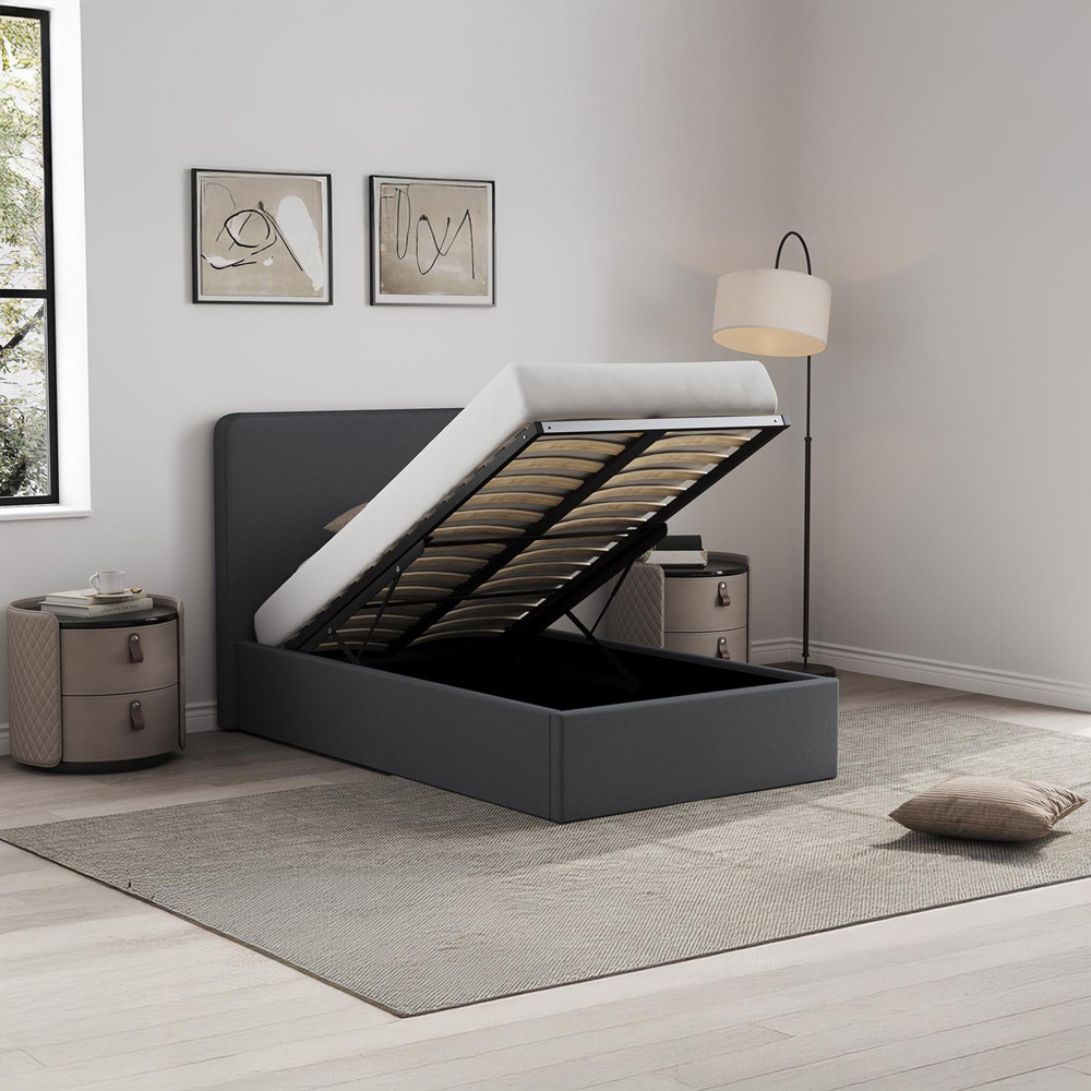 FWStyle Single Grey Upholstered Lift Up Ottoman Bed Frame Image 7