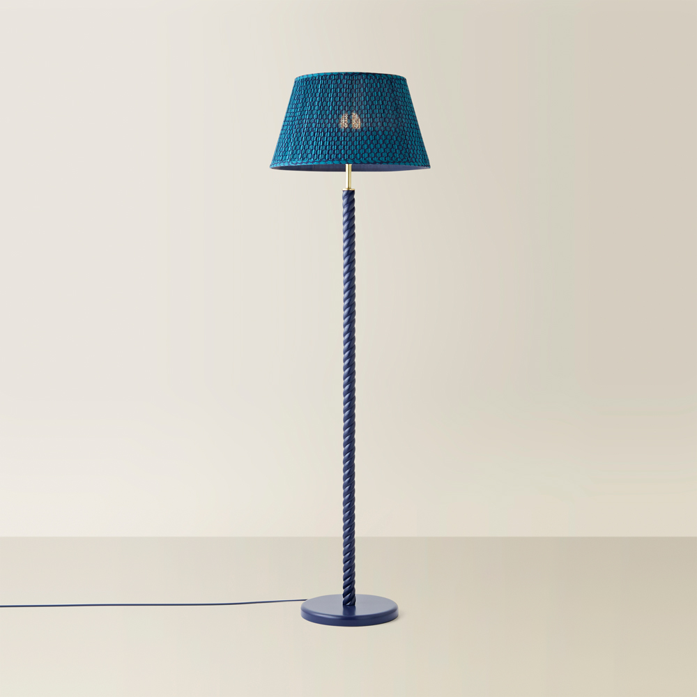 ValueLights Amara Teal Pleated Tapered Shade Navy Twist Floor Lamp with Bulb Image 3
