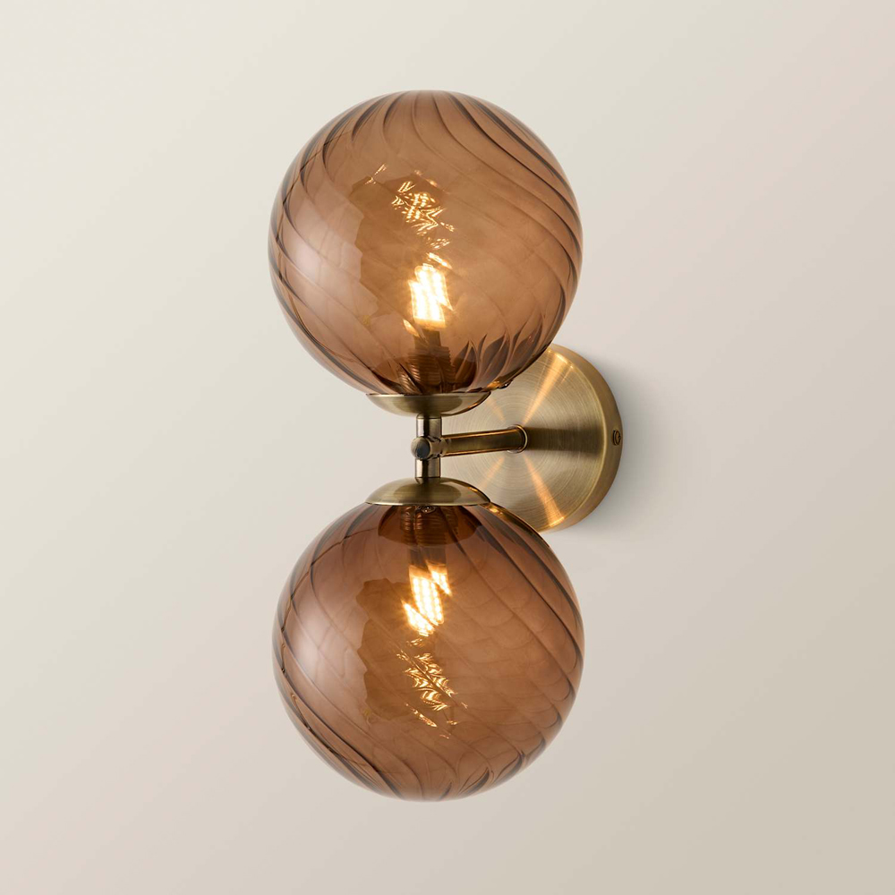 ValueLights Sydney Brushed Brass 2-Way Glass Globe Wall Light with Bulb 2 Pack Image 3
