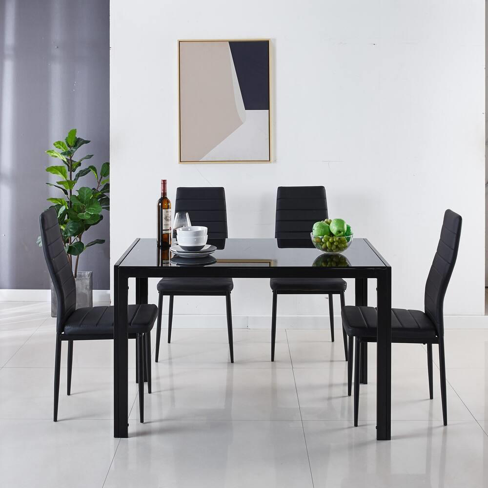 Kosy Koala 4 Seater Faux Leather Glass Dining Set Black Image 2