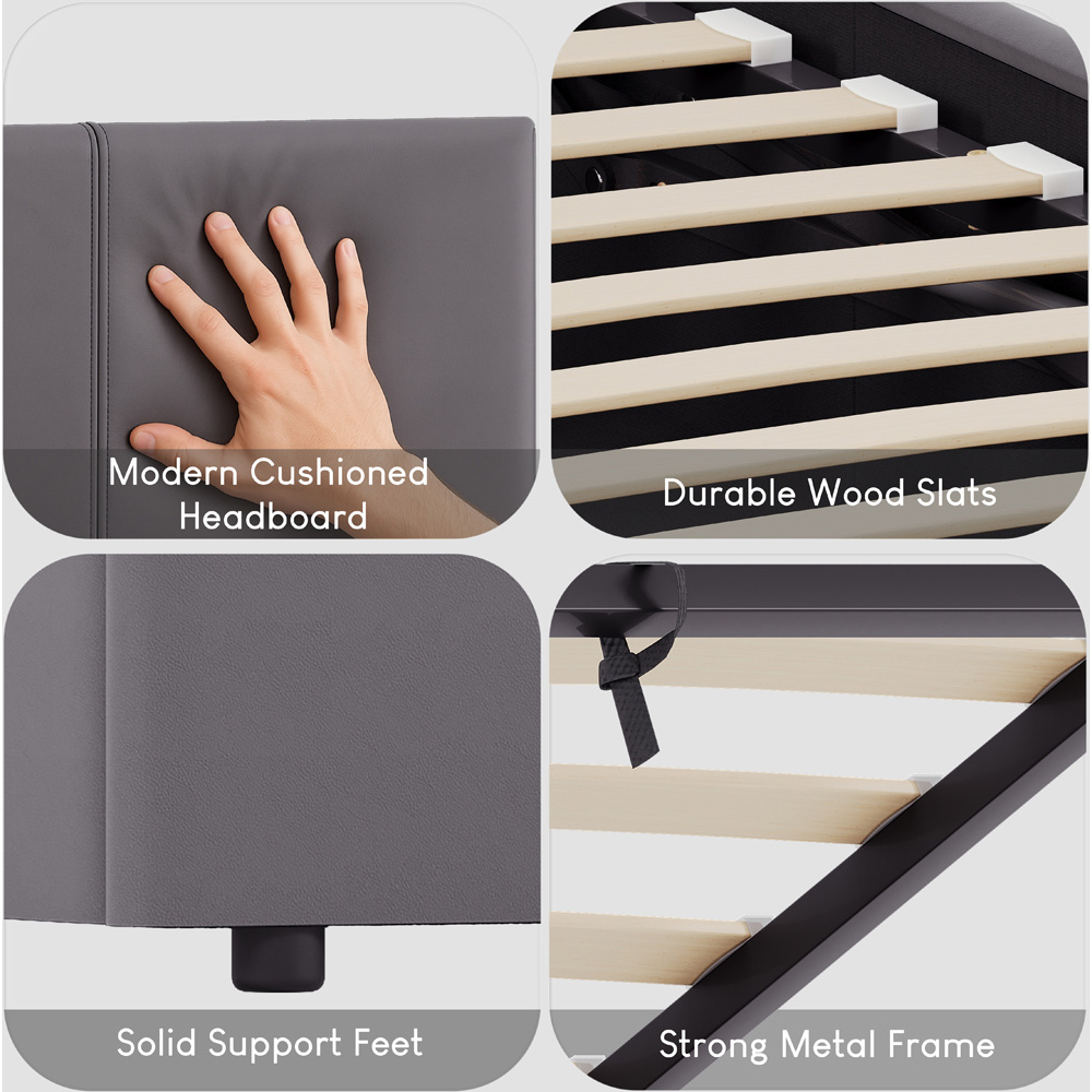 VIDA DESIGNS Lisbon Double Grey Faux Leather Ottoman Bed with Gel Memory Foam Mattress Image 5