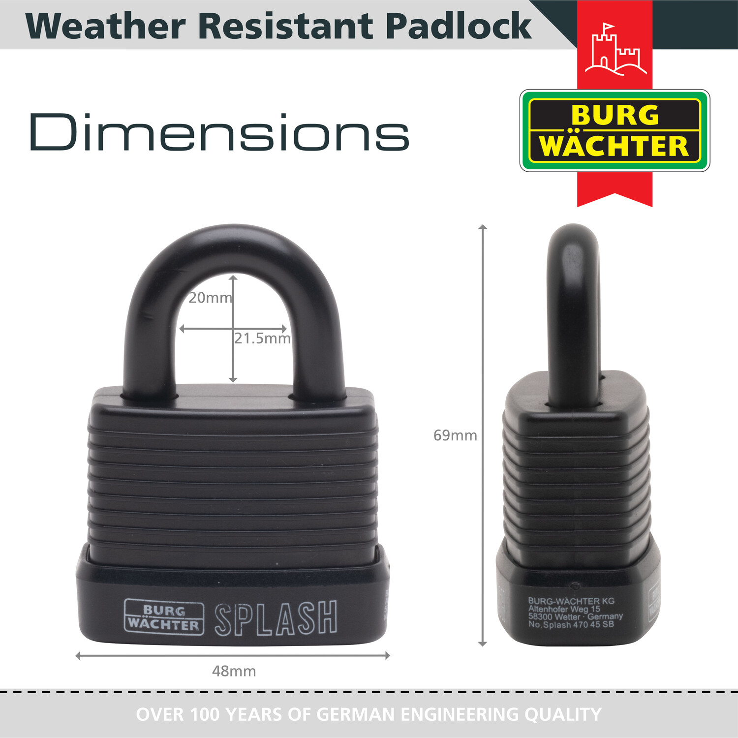 Splash Padlock 40mm Black Image 3