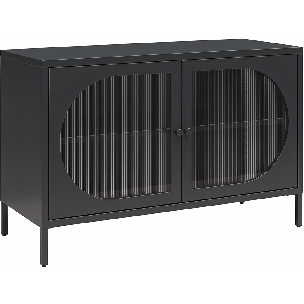 Dorel Luna 2 Door Black Fluted Glass Wide Accent Cabinet Image 2
