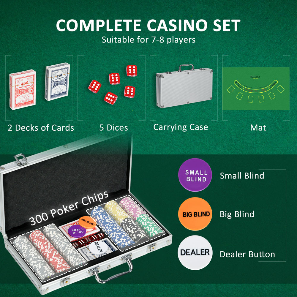 SPORTNOW 300 Piece Poker Chips Set with Mat Aluminium Case and 2 Decks of Cards Image 8