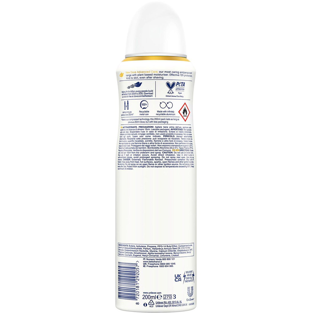 Dove Advanced Care Coconut and Jasmine Flower Anti-Perspirant Deo 200ml 12 Pack Image 3