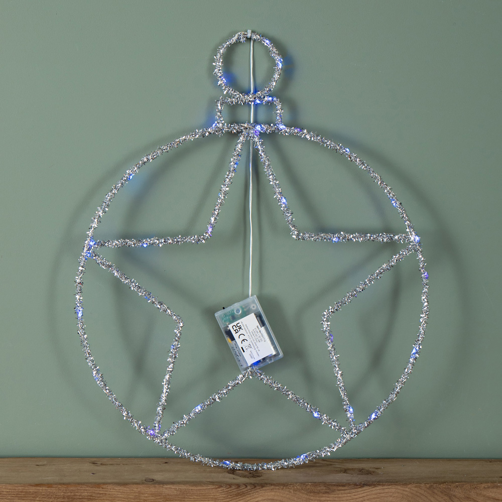 Samuel Alexander Blue Twinkling LED Light Up Silver Star Ball Hanging Christmas Decoration Image 1