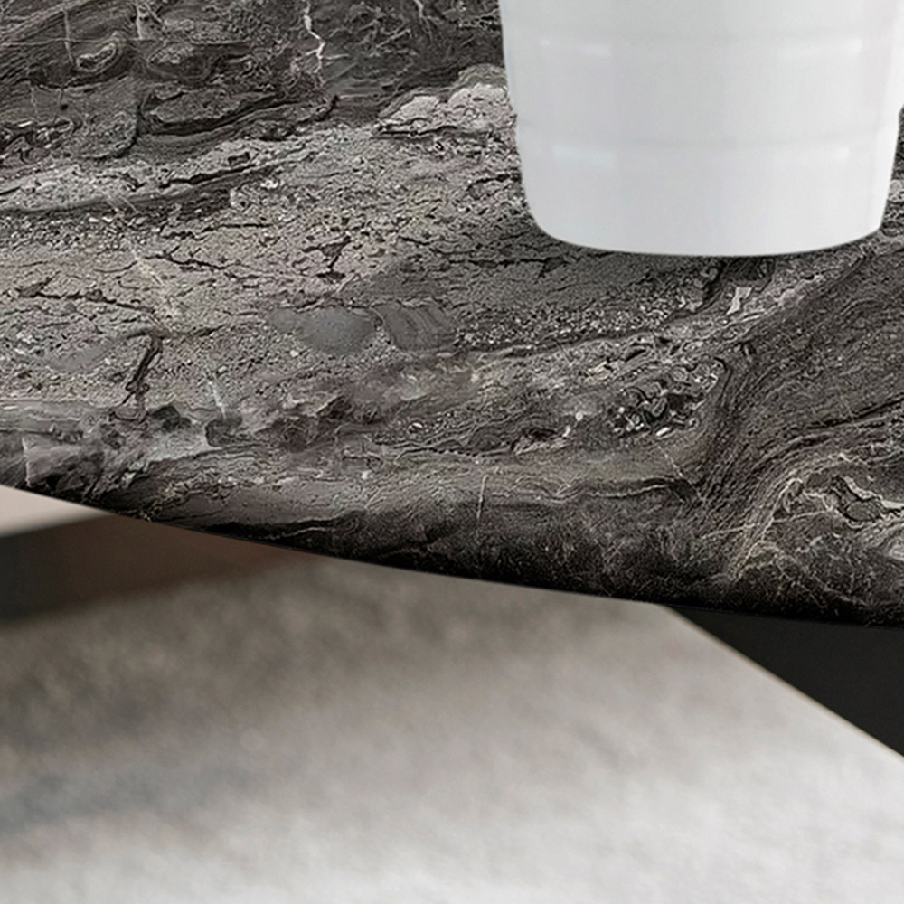 Furniturebox Arona Round Marble Effect Glass Coffee Table with Black Legs Image 3