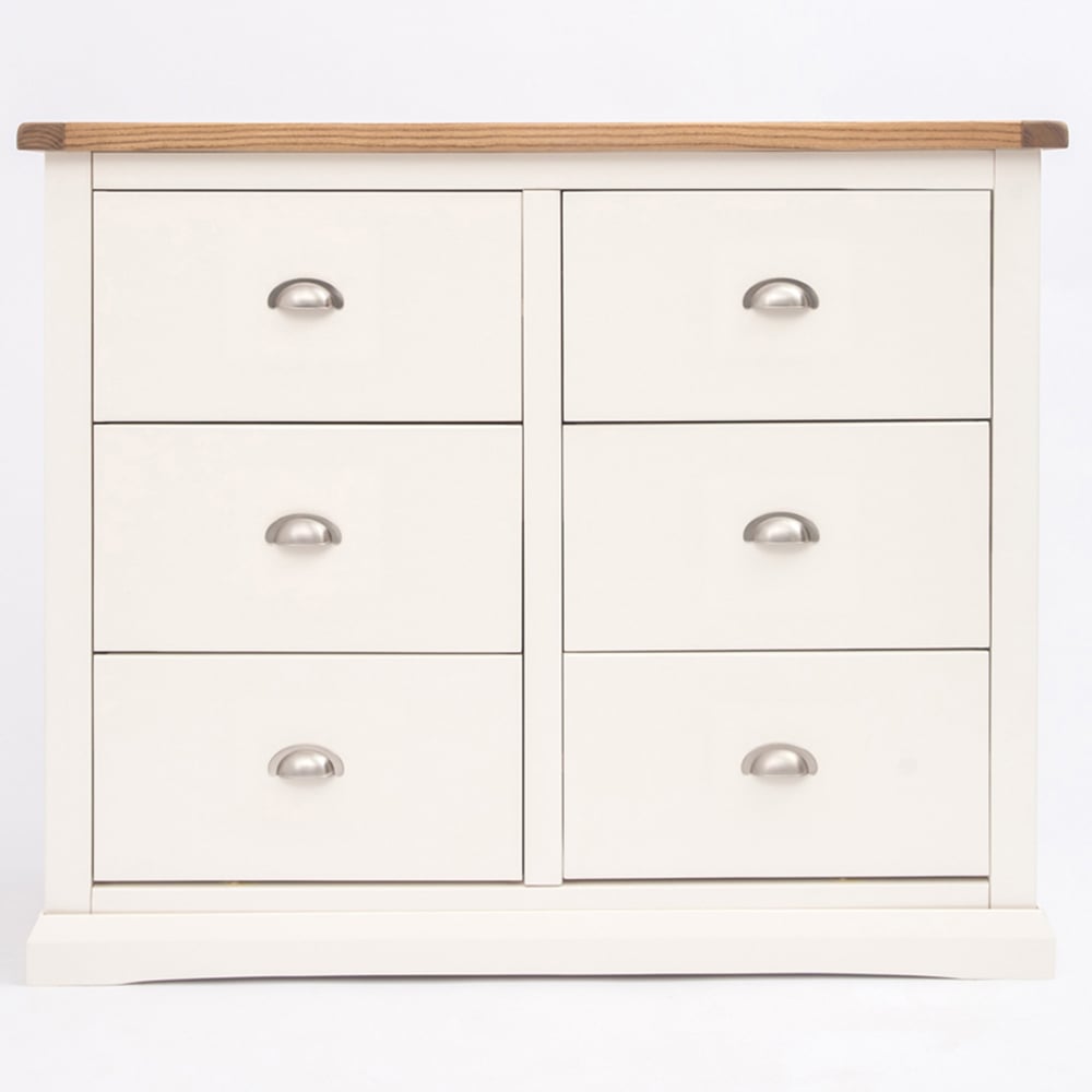 Cabinet Bits Cosenza 6 Drawer White Chrome Cup Handle Chest of Drawers Image 2