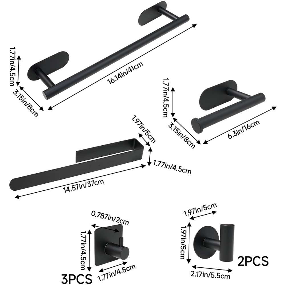 Living and Home 8-Piece Black Wall-Mounted Stainless Steel Bathroom Hardware Set Image 8