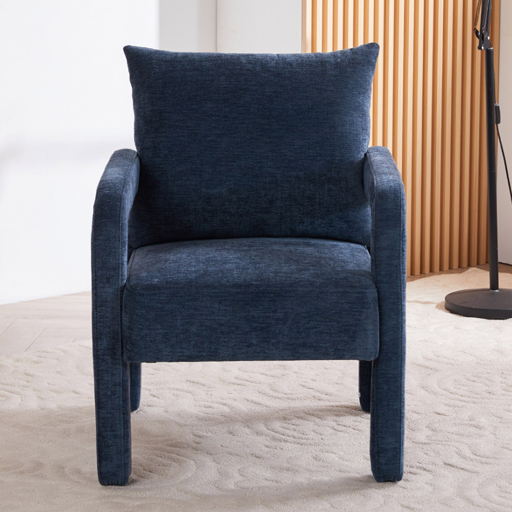 Living and Home Dark Blue Chenille Upholstered Accent Chair with Lumbar Pillow Image 8
